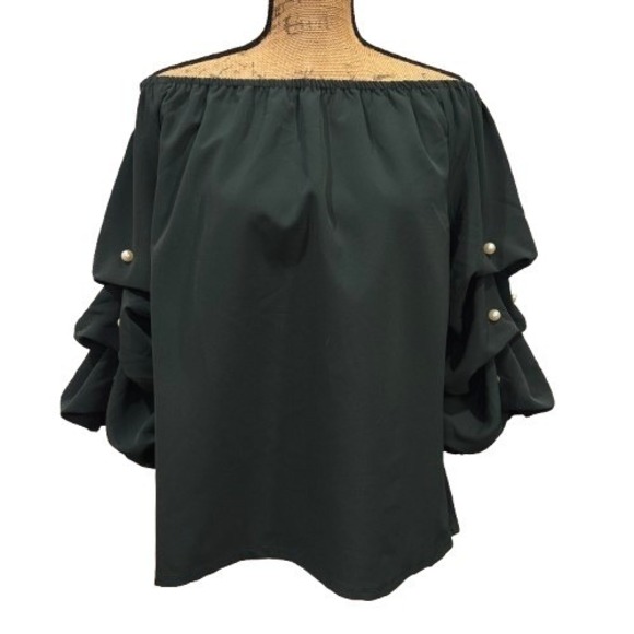 CeCe Tops - CeCe Womens Green Off the Shoulder Pearl Tiered Ruffle Sleeve Blouse Size Large